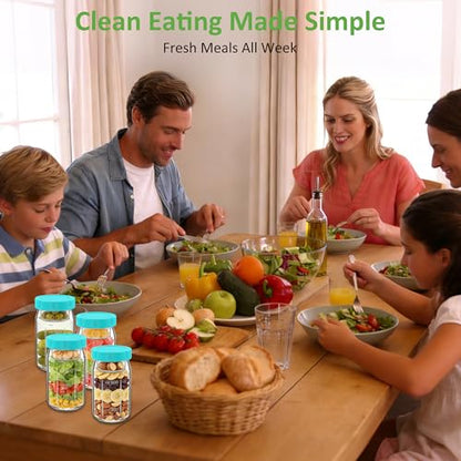 4Pack Glass Salad Jars with Lids, 32oz Salads Mason Jars with Wet/Dry Separation Cup, Meal Prep Salad Containers for Lunch, Leakproof Wide Mouth Food Storage Containers, BPA-Free Reusable (Mint Green) - color: Mint Green