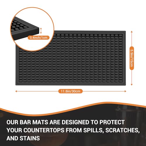 ZJWZLG Bar Mat 5.9"x11.8"(2Pcs) Non-Slip Rubber Bar Mat, Spill Proof & Flat Design,Easy to Clean Textured Surface forHome Bar,Coffee Station, Bartending - Protects Countertops & Glassware (Black). - color: Black-2pcs, size: 6" x 12"