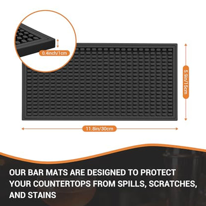 ZJWZLG Bar Mat 5.9"x11.8"(2Pcs) Non-Slip Rubber Bar Mat, Spill Proof & Flat Design,Easy to Clean Textured Surface forHome Bar,Coffee Station, Bartending - Protects Countertops & Glassware (Black). - color: Black-2pcs, size: 6" x 12"
