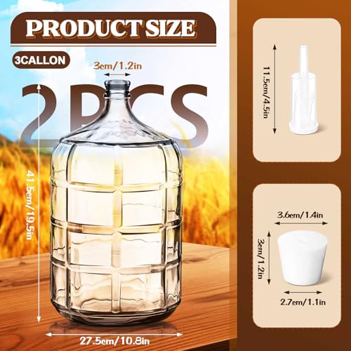 Suzile 2 Pieces 3 Gallon Glass Carboy with Drilled Silicone Stoppers and Airlock Fermenting Carboy Clear Beer Carboy Glass Wine Fermenter for Beer Wine Making Equipment - size: 3 Gallon