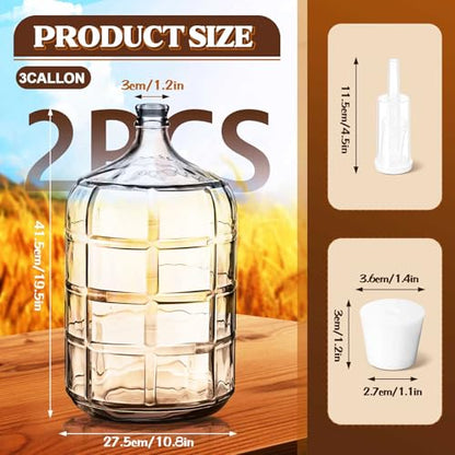 Suzile 2 Pieces 3 Gallon Glass Carboy with Drilled Silicone Stoppers and Airlock Fermenting Carboy Clear Beer Carboy Glass Wine Fermenter for Beer Wine Making Equipment - size: 3 Gallon