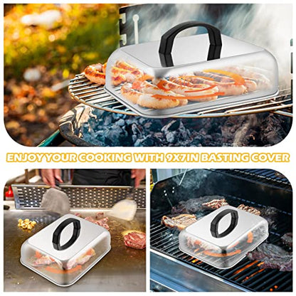 HaSteeL 9x7in Melting Dome & 8x4in Grill Press, Rectangular Basting Steaming Cover & Cast Iron Burger Bacon Press, Heavy Duty Griddle Tools Accessories for Flat Top Grilling Barbecue, Indoor & Outdoor - style: Rectangular Lid & 8" x 4" Press