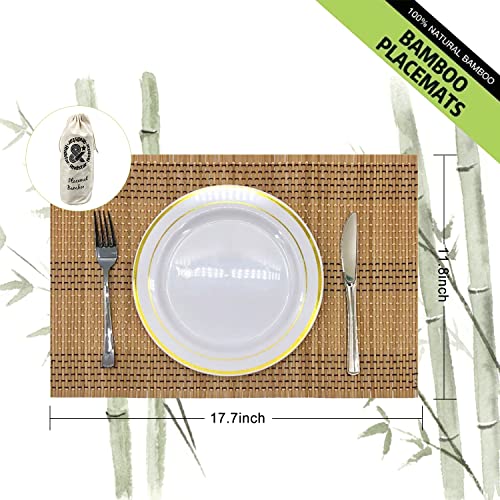 Set of 12 Pcs Bamboo Placemats Natural Anti-Slip Bamboo Placemats Washable Heat-Resistant Table Mats for Dining Room and Kitchen（Brown+White+Black） - color: Brown+white+black, size: Set of 12 Placemat 17.7 x 11.8 inch