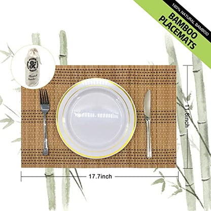 Set of 12 Pcs Bamboo Placemats Natural Anti-Slip Bamboo Placemats Washable Heat-Resistant Table Mats for Dining Room and Kitchen（Brown+White+Black） - color: Brown+white+black, size: Set of 12 Placemat 17.7 x 11.8 inch