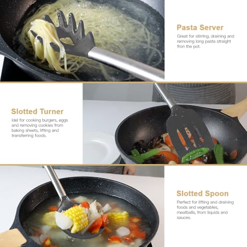 Kitchen Utensil Set-Silicone Cooking Utensils-33 Kitchen Gadgets & Spoons for Nonstick Cookware-Silicone and Stainless Steel Spatula Set-Best Kitchen Tools, Useful Pots (Grey) - color: Gray
