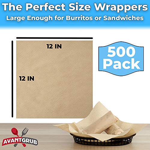 Eco Friendly, Grease Proof 12" x 12" Deli Wrap 500 Pk. Best Kraft Food Wrapping Paper Sheets for Picnic, Festival, Fair or BBQ. Perfect Liner for Tray, Basket or Boat. Quality Bulk Restaurant Supply - size: 500