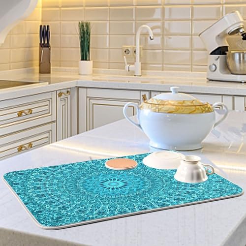 Super Absorbent Dish Drying Mat, Microfiber Fast-Drying Dish Mat, 24" x 18", Kitchen Dish Drying Pad, Mandala Turquoise Teal Blue Green - color: Mandala Turquoise Teal Blue Green, size: 18" x 24"