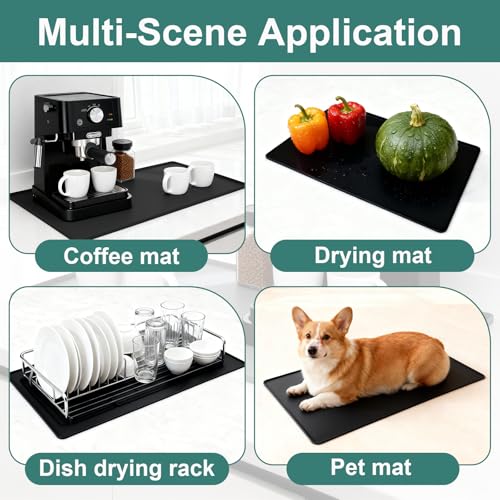 Silicone Coffee Mat, 24"X16" Heat-Resistant,Eco-friendly,Hygienic Drying Pad,Leak-Proof and Non-Slip,Removable Silicone Mat with Concave and Convex Design,（Black 24X16） - color: Black, size: 24" x 15.9"
