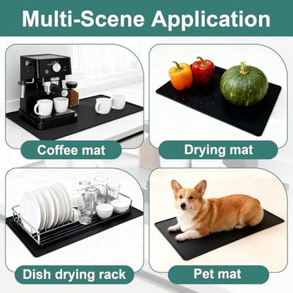 Silicone Coffee Mat, 24"X16" Heat-Resistant,Eco-friendly,Hygienic Drying Pad,Leak-Proof and Non-Slip,Removable Silicone Mat with Concave and Convex Design,（Black 24X16） - color: Black, size: 24" x 15.9"