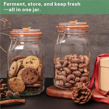 Wide Mouth 1.5L Fermentation Jar Kit – Pack of 3 Glass Fermenting Jars with Airlocks & Glass Weights for Sauerkraut, Kimchi, Pickles & More