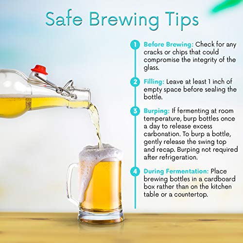 WILLDAN Set of 6-16oz Swing Top Glass Bottles - Flip Top Brewing Bottles For Kombucha, Kefir, Vanilla Extract, Beer - Airtight Caps and Leak Proof Lids, Bonus Gaskets and Funnel - size: 16oz - 6 Pack