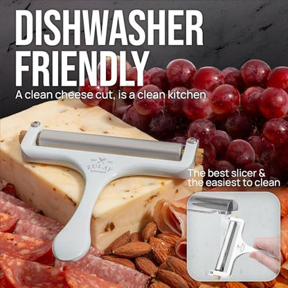 Zulay Kitchen Stainless Steel Wire Cheese Slicer - Adjustable Hand Held Cheese Cutter with 2 Extra Wires - Premium Cheese Shaver For Mozzarella, Cheddar, Gruyere - Cheese Cutter with Wire (White) - color: Frosted White