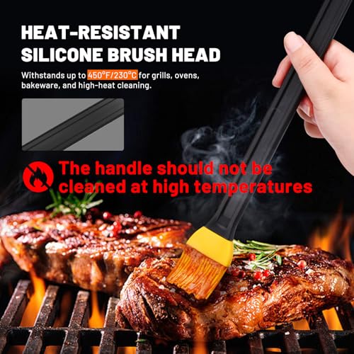 AmoreAngel CRAFTS 14in 2 Tone Silicone Basting Brush, Non-Slip Long Handle | This brush is ideal for high‑heat cooking BBQ, grilling, roasting as well as everyday saucing, egg washing, and basting