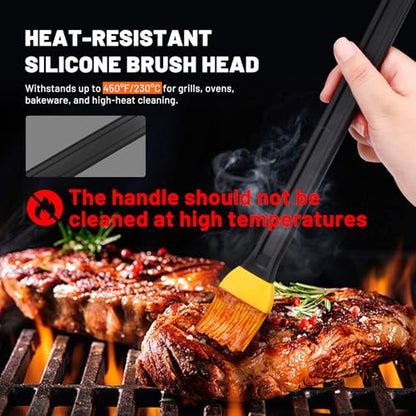 AmoreAngel CRAFTS 14in 2 Tone Silicone Basting Brush, Non-Slip Long Handle | This brush is ideal for high‑heat cooking BBQ, grilling, roasting as well as everyday saucing, egg washing, and basting