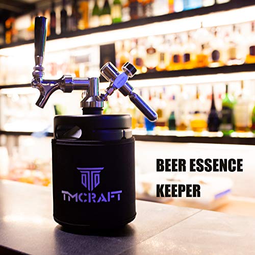 TMCRAFT 64oz Growler Tap System, Pressurized Stainless Steel Mini Keg with Cooler Jacket, Portable Home Dispenser System to Keep Fresh and Carbonation for Draft, Homebrew and Craft Beer (Matte Black)