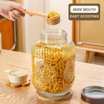 2 Pack 1 Gallon Glass Jar with Lid Wide Mouth,Plastic Free Large Mason Jar with Airtight Screw Lid, Glass storage containers for Cookie, Candy, Kombucha,Sun Tea and fermention (Sun Flower Design)
