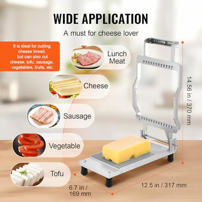VEVOR Cheese Slicer, Butter Cutter with 0.2" Ultra-Thin Cheeser Butter Cutting Blade, Detachable Cheese Slicer Wire, Aluminum Alloy Commercial Cheese Cutter with 316 Stainless Steel Knife Wire - size: 0.2"
