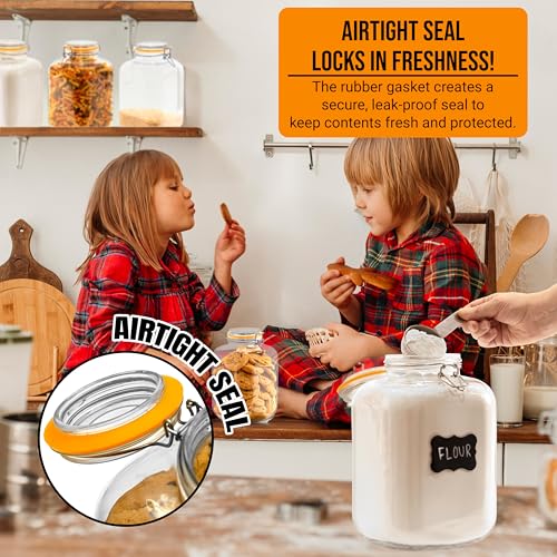 Glass Jars with Airtight Lids Food Storage Jars Leak Proof Canisters with Clear Preserving Seal Wire Clip Fastening for Kitchen Canning Pickling [1 Gallon]