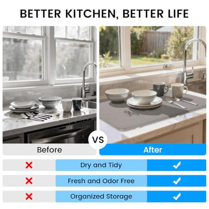 Sapsisel Large Stone Drying Mat for Kitchen Counter, 24" x 16", Quick Dry Absorbent Diatomaceous Stone Mat, Dish Drying Stone for Kitchen Counter
