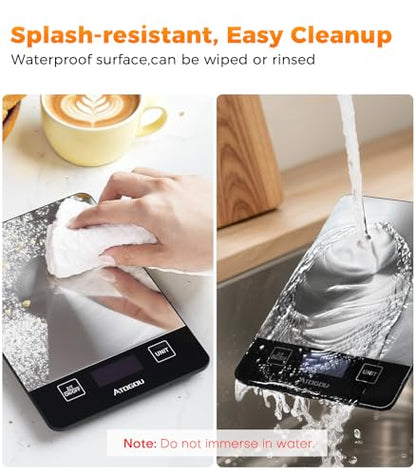 Atogou Food Scale - 33lb Digital Kitchen Scale Ounces Grams, Rechargeable & Full-View Display, Water-Resistant, Batteries or USB-C Charging, Stainless Steel, for Cooking, Meal Prep, Package (Black) - color: Black