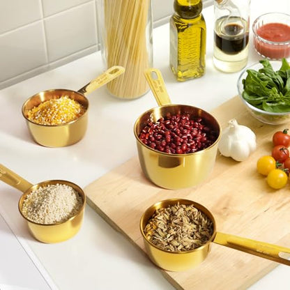 13pcs Gold Stainless Steel Measuring Cups and Spoons Set, 8 Double-Sided Magnetic Measuring Spoons Set & 4 Metal Measuring Cups & 1 Leveler for Kitchen Dry & Liquid Cooking Baking - color: Gold