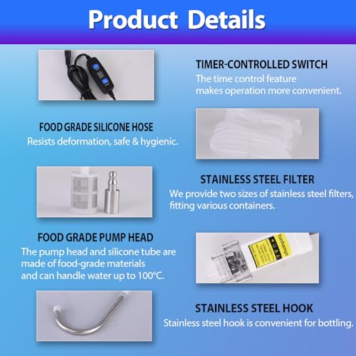 Electric Water Transfer Pump Kit 100-240V With Timer Control for Ice Maker Coffee Machine Water Cooling,Food Grade Auto Siphon Self Priming Pump for Bottling Wine,Beer and Kombucha,2L/Min,Low Noise - color: White-with Timer Controlled