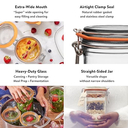 Le Parfait Super Terrine 750mL (24oz) Zero Waste Eco-Friendly Glass Canning Jars, Airtight Rubber Seal & Wire Bail Lid, BPA-Free, Water Bath Safe for Food Storage & Preserving, Made in France, 4PK - color: 750ml (Set/4)