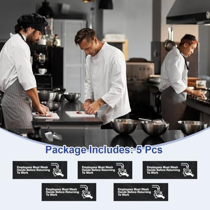 Magicfour 5 Pack Employees Must Wash Hands Sign, 9" x 3" Self-adhesive Wash Hands Sign for Restroom, Bathroom, Commercial Kitchens, Restaurant, Workplace, Hotels - size: 5Pcs Hand Wash Labels 9”x3“