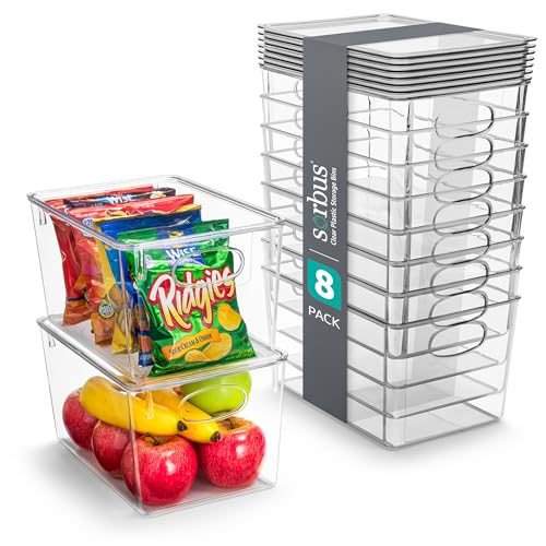 Sorbus 8-Pack Large Clear Plastic Storage Bins with Lids – Kitchen, Pantry, Fridge, Cabinet & Refrigerator Organizers - size: Large, style: 8 Pack