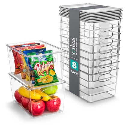 Sorbus 8-Pack Large Clear Plastic Storage Bins with Lids – Kitchen, Pantry, Fridge, Cabinet & Refrigerator Organizers - size: Large, style: 8 Pack
