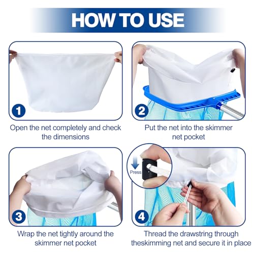 2 Pcs Pool Fine Mesh Net Bag Replacement, 26x22 Inch Adjustable Ultra Fine Mesh Net Bag for Pool Skimmer Net Replacement, Cleaning Spa Pool,Ground Pool, Hot Tub