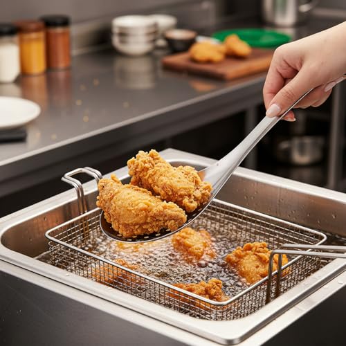 4 Pieces Spider Strainer Skimmer Spoon Set, Fine Mesh Strainer and Fat Skimmer Spoon Set, Stainless Steel Metal With HoleSieve Food Strainers with Hanging Holes, for Cooking, Fat, Grease, Floating Foa