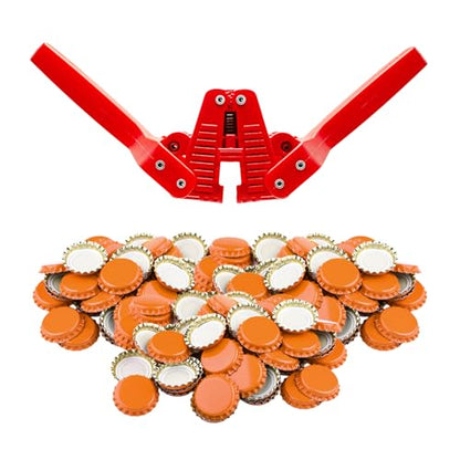 Fermentaholics Beer Bottle Capper & Lid Set – Double Wing Manual Capping Tool with 144 Crown Caps – Fits Standard 12 oz & Homebrew Beer Bottles (Capper & Lid Set -144 Orange Crown Caps) - size: Capper & Lid Set -144 Orange Crown Caps