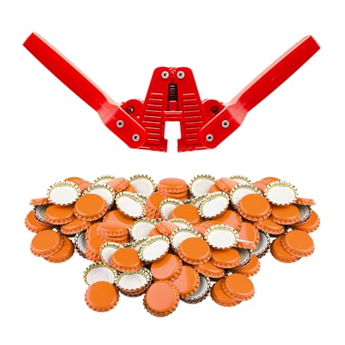 Fermentaholics Beer Bottle Capper & Lid Set – Double Wing Manual Capping Tool with 144 Crown Caps – Fits Standard 12 oz & Homebrew Beer Bottles (Capper & Lid Set -144 Orange Crown Caps) - size: Capper & Lid Set -144 Orange Crown Caps