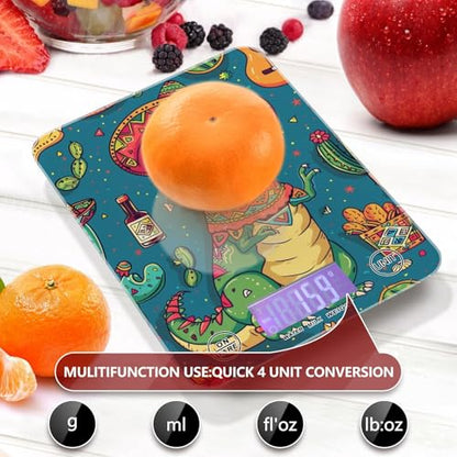 Blue Dinosaur Cactus Food Scale Kitchen Digital Scale Food Ounces and Grams Dieting Baking Cooking Waterproof Glass Panels LCD Display,4 Units Tare Function - color: Blue Dinosaur Cactus
