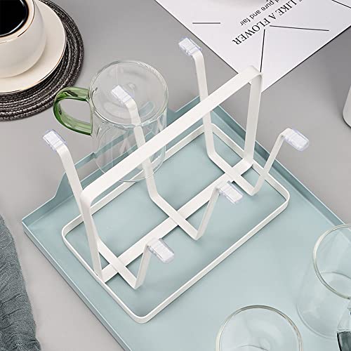 Metal 6 Cup Silicone Protective Hooks Mug Drying Rack, Non-Slip Bottle Drying Holder Tree for Glasses, Mugs Organizer (White) - color: White