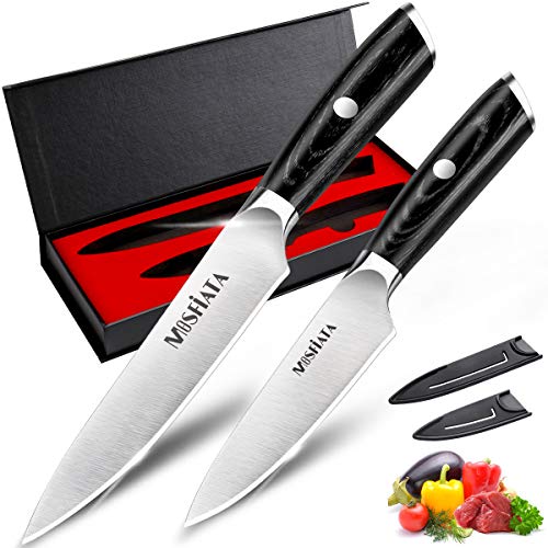MOSFiATA 5” Chef Knife and 3.5" Fruit Knife Set with Knife Sheath, German High Carbon Stainless Steel EN.4116 with Micarta Handle and Gift Box for Vegetable and Fruit Cutting - style: 2pcs knife