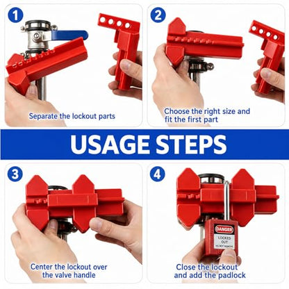 Ball Valve Lockout Device, Adjustable Small Red | 1/2"-2-1/2" Outside Pipe Diameter, Outdoor Water Spigot & Industrial Faucet, Handle Pipeline Locking