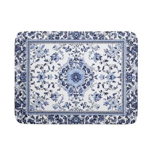 Boho Floral Dish Drying Mat 18x24 Inch Blue Leaves Kitchen Drying Pad Reversible Absorbent Dish Drainer Rack Mats Counter Tableware Decor - color: Blue Boho Floral, size: 18" x 24"