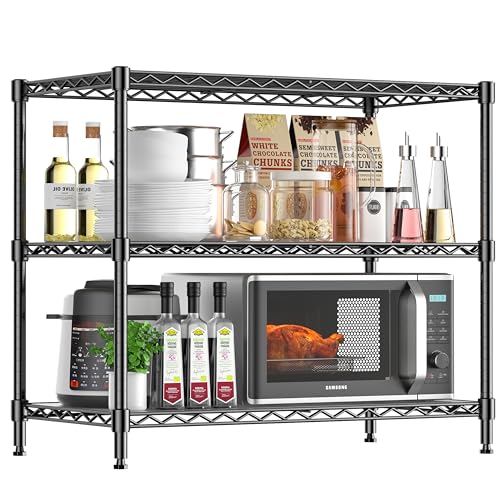 3-Tier Storage Shelves 795LBS Metal Shelving Unit, Adjustable Wire Rack Small Shelf Organizer with Shelf Liners for Kitchen Pantry Office Closet Garage 24" W x 14" D x 30.5" H Black - color: Black, size: 24" W x 14" D x 30.5" H-3 Tier