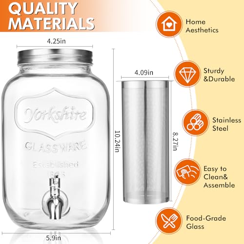 1 Gallon Kombucha Starter Kit, Glass Kombucha Jar with Spigot and Stainless Steel Mesh Filter Fermentation Kit for Home Brewed Kombucha Bottles, Includes Test Strips, Measuring Cups, Cloth Top | 1 Gal kombucha kit for home fermented tea. Spigot, filter &