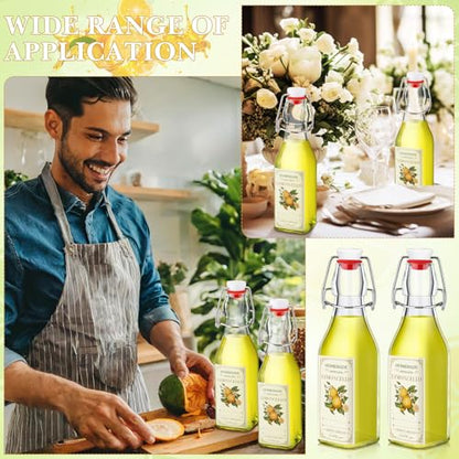 Havawish 12 Sets Limoncello Swing Top Glass Bottles for Homemade 8 oz Flip Clear Top Lemoncello Bottles with Labels Stoppers for Home Brewing Gifts Wedding Lemon Italian Summer Party Favors(Square) - style: Square