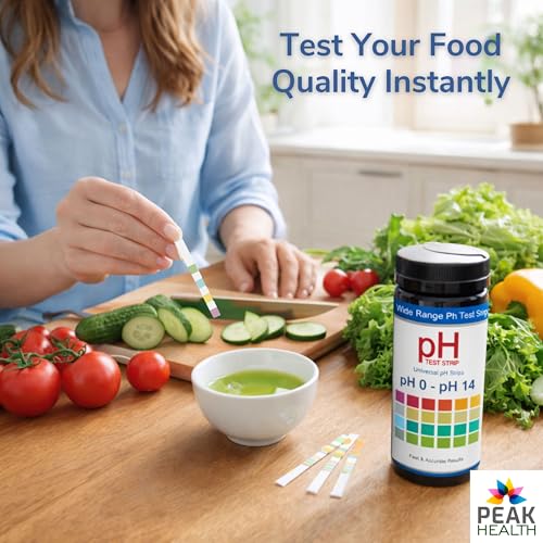 Peak Health Universal pH Test Strips 0–14 (100 Count) – Accurate Litmus Paper for Water, Aquarium, Pool, Spa, Kombucha & Soap Making – Quick & Easy Liquid pH Testing Kit