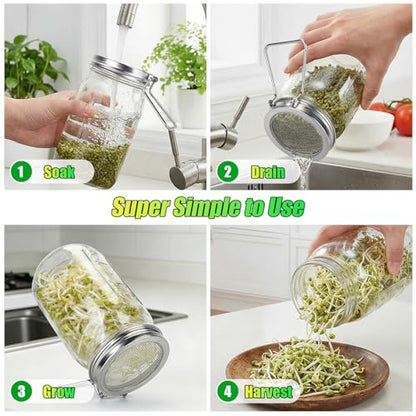 2 Pcs Sprouting Lids for Wide Mouth Mason Jars, Stainless Steel Reusable One-Piece Sprouting Jar Lids Kit with Built-In Stand, Seed Germination Sprouts Growing Kit for Organic Alfalfa & Mung Bean - size: 86mm (2 pcs)