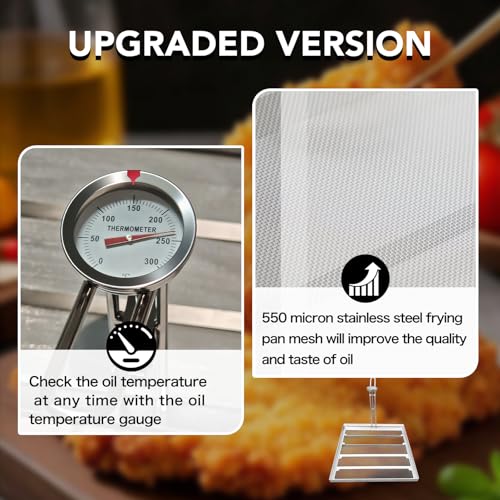 Commercial Deep Fryer Filter Skimmer Basket (13.75" x 13.6") – Stainless Steel 550 Micron Mesh Oil Filter Screen for High-Volume Frying, Heavy-Duty Oil Strainer, Manual Included