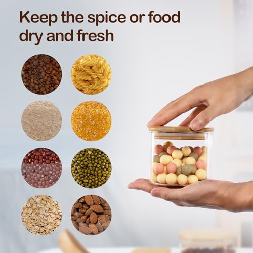 D2scrma 22oz Airtight Square Spice Containers with Bamboo Lid Set of 6 (650ml) Kitchen Pantry Organization Jar Stackable Spice Jar, for Sugar, Tea, Cookies and Coffee beans (‎with Black Lable) - size: 22oz*6