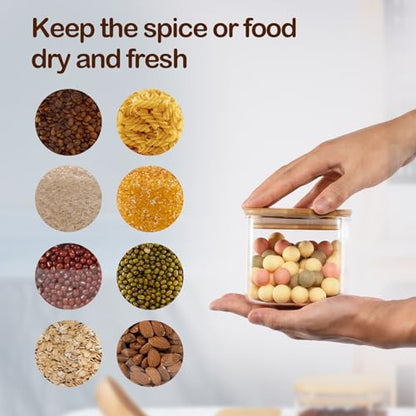 D2scrma 22oz Airtight Square Spice Containers with Bamboo Lid Set of 6 (650ml) Kitchen Pantry Organization Jar Stackable Spice Jar, for Sugar, Tea, Cookies and Coffee beans (‎with Black Lable) - size: 22oz*6