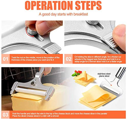 Linwnil Cheese Slicer Set Stainless Steel Wire Cheese Slicer Thickness Adjustable Cheese Cutter for Cutting Soft, Semi-Hard, Hard Cheeses (cheese 3+1, PCS, 4) - size: cheese 3+1