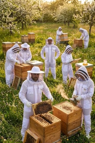 Professional 3 Layer Bee Suit with Fencing and Round Veil Ventilated Sting Proof Beekeeping Protective Suit with One Pair Bee Gloves, 2 Veils (White, Medium) - size: Medium