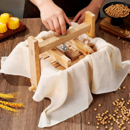 Luxshiny 1 Set Wooden Tofu Mold: 6.68 Inch Tofu Press with Cloth Bean Curd Maker Mold Kitchen Tool for Soybean Curd and Cheese Making